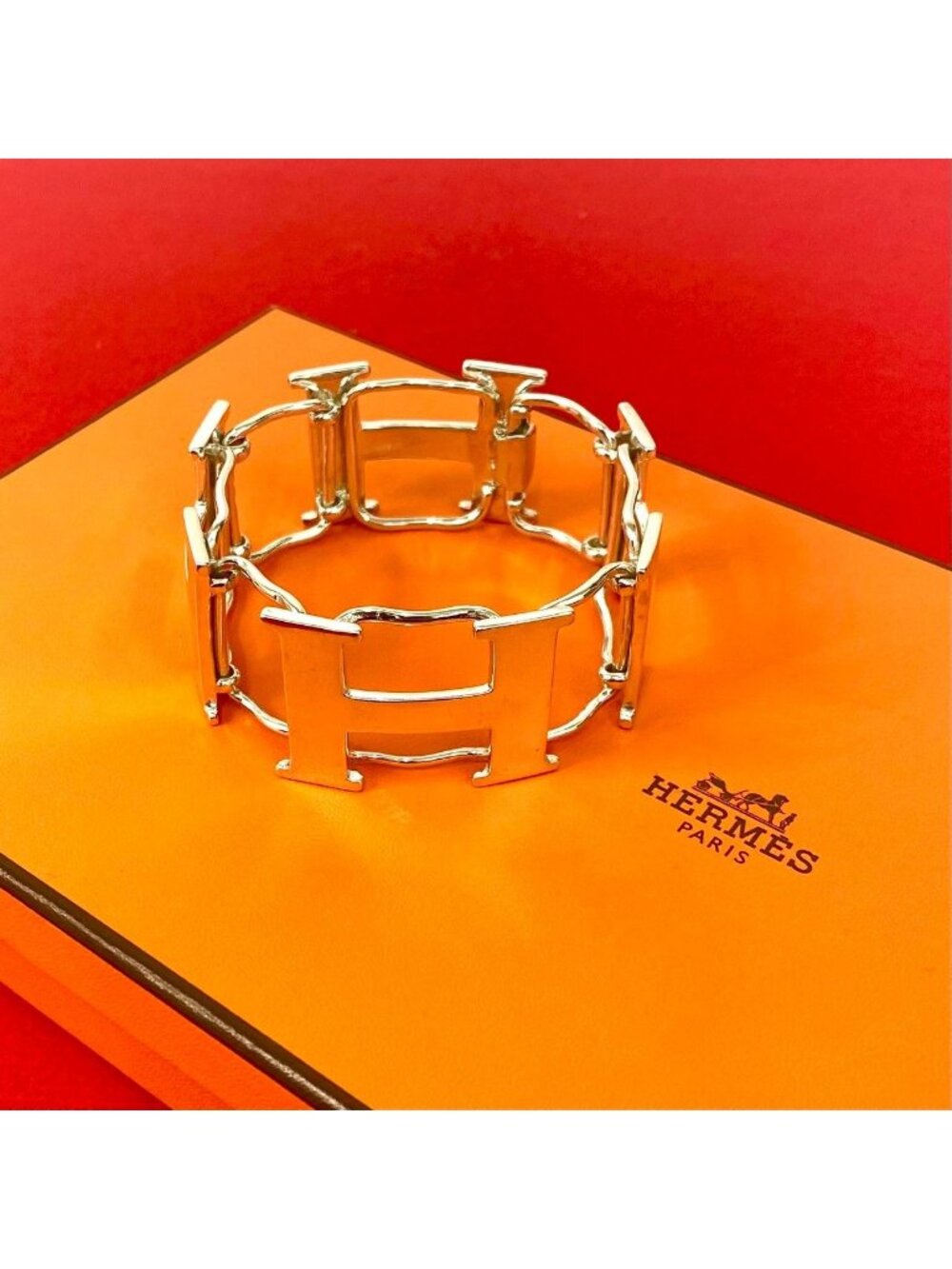 Hermes Vintage H Logo Silver 800 Bracelet Bangle